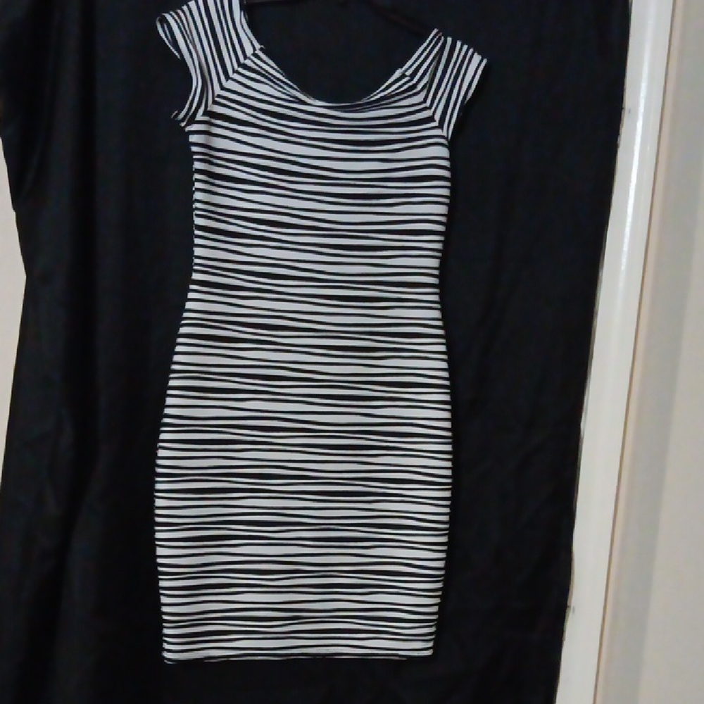 Brat Star Black and White Striped Midi Dress
